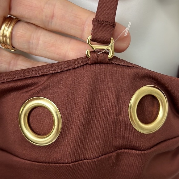 Gibson & Latimer Solid Grommet Bandeau Bronze Swim Top detachable straps, Sz XL - Picture 4 of 7